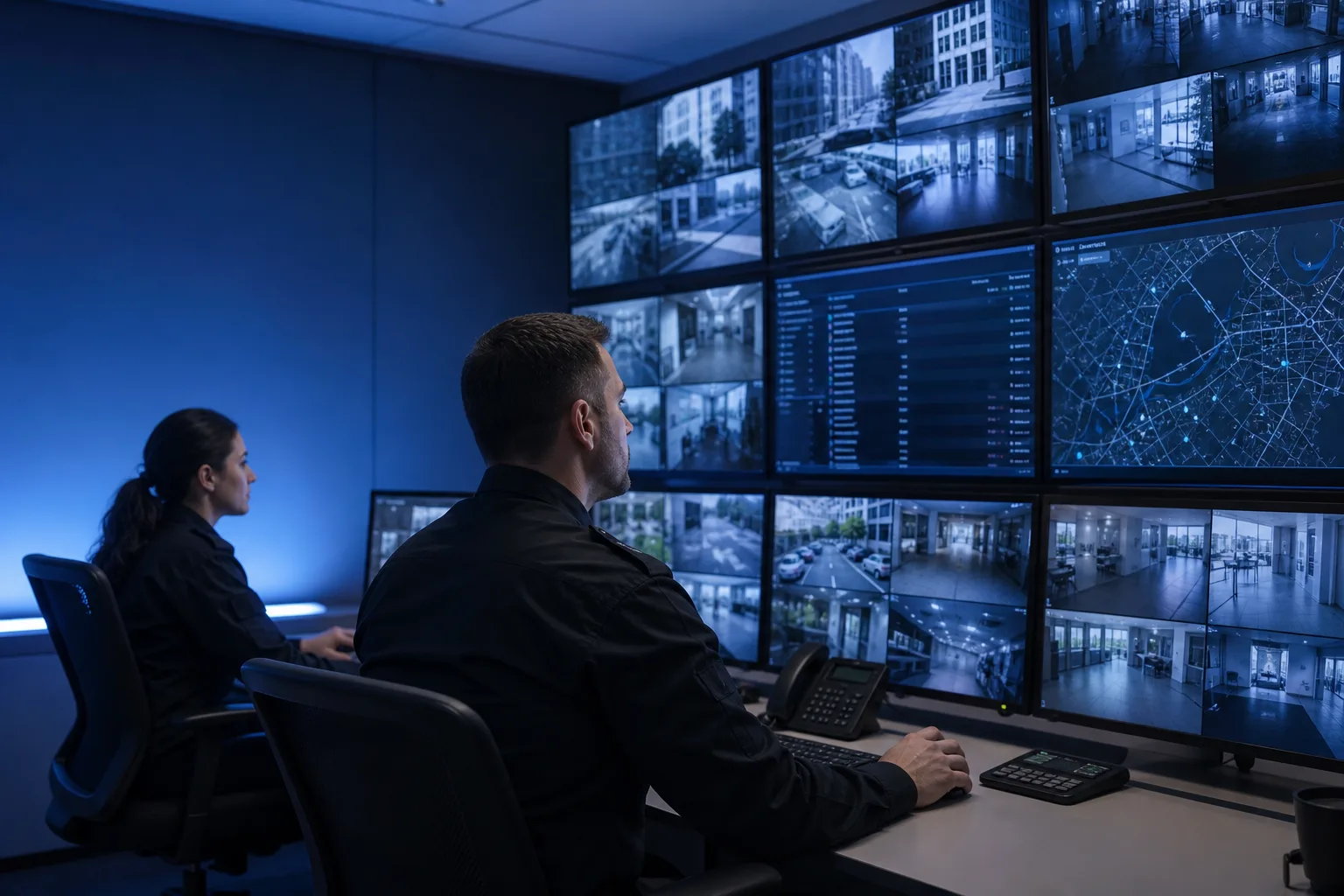Sicherheits-Leitstelle mit CCTV-Monitoren